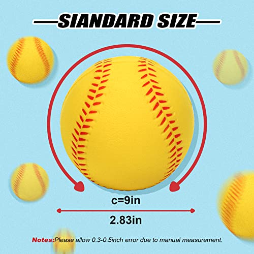 Foam Baseballs, 9 Inch Soft Baseballs Training Pitch Stress Ball with Drawstring Bag - color: Yellow