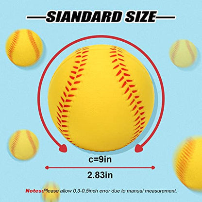 Foam Baseballs, 9 Inch Soft Baseballs Training Pitch Stress Ball with Drawstring Bag - color: Yellow