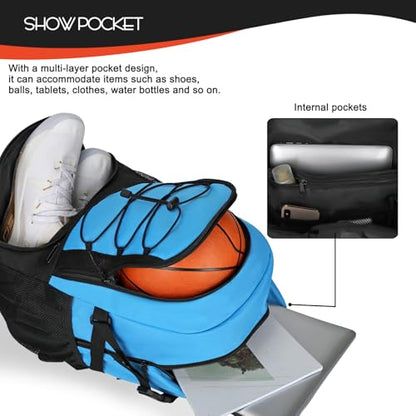 Goloni Basketball Backpack,Large Sports Bag with Ball Compartment & Shoe Compartment,Basketball Bag Fit Volleyball, soccer,Gym - color: blue