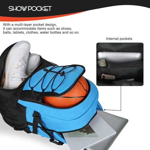 Goloni Basketball Backpack,Large Sports Bag with Ball Compartment & Shoe Compartment,Basketball Bag Fit Volleyball, soccer,Gym - color: blue