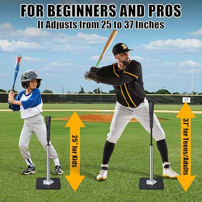 Batting Tee, Baseball Tee (25-37 Inch Height Adjustment), Baseball Tees for Hitting, Softball Tee
