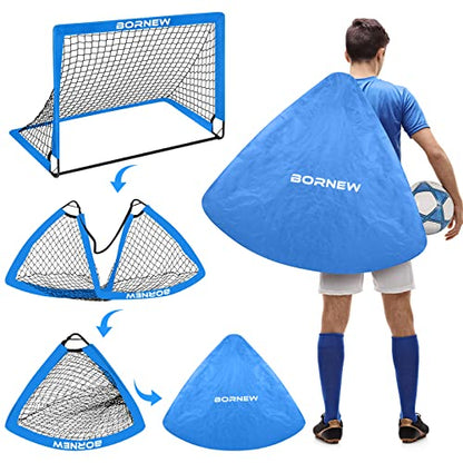 Kids Soccer Goal for Backyard Set - 2 Set of 6X4 / 4X3 ft Toddler Soccer Nets Training Equipment, Soccer Ball, Pop Up Portable Soccer Set for Kids and Youth Games and Training Goals Ages 3-16 Gift - color: 1.Blue