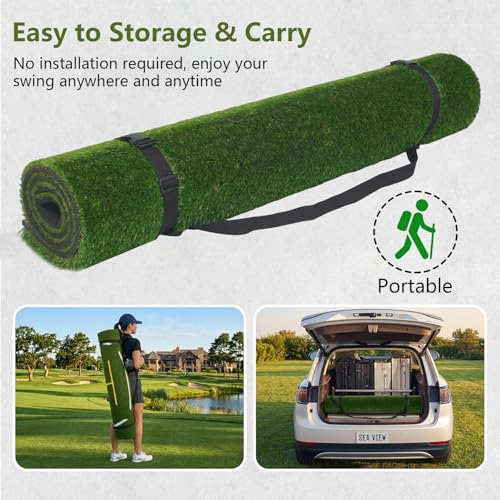 Upgraded Golf Hitting Mat, Dual Turf Golf Practice Mat with Alignment Guide Lines,Ball Tray, Non Slip Rubber Base & EVA Cushion - size: 6x4ft 1.02"