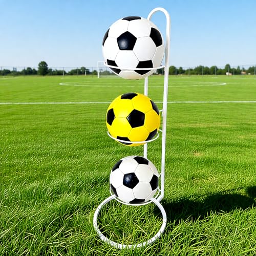 Ball Storage Rack, White Metal, 3-Tier Vertical Organizer for Basketball, Soccer, Volleyball, Sports Equipment Holder (3-Tier) - size: 3-Tier