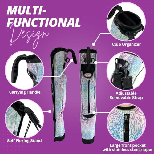 Taboo Fashion Sunday Golf Bags for Women - Lightweight Golf Range Bag with Self Flexing Stand and Shoulder Strap for Driving Range, Par 3 or Executive Course - color: Mandala