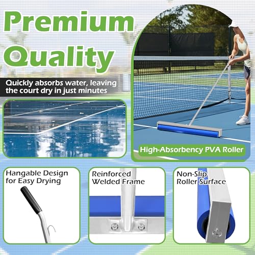 Tennis Court Squeegee, Foam Tennis Sponge Roller 38'', Lightweight Quick Clearing Tools for Tennis Basketball Sports Court,Silver - color: Silver