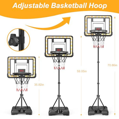 Kids Indoor Basketball Hoop with Scoreboard & Timer,Toddler Adjustable Height Basketball Goal Toy for Outdoor Backyard,Sports Game Play