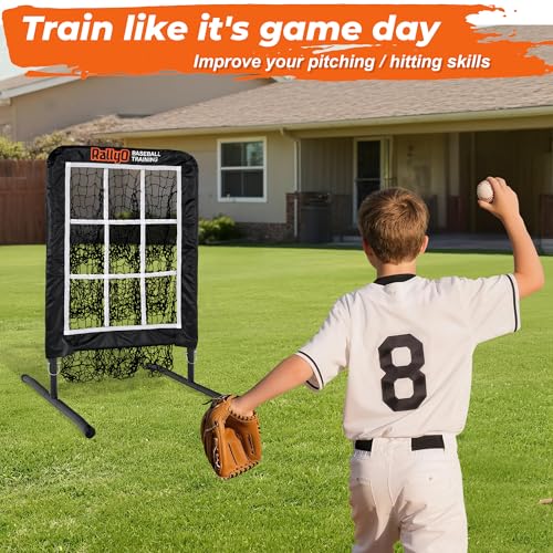 Pitching Net, 9 Hole Baseball & Softball Pitching Net with Strike Zone, Adjustable Pitching Target with 9 Pocket Design, Portable Pitching Practice Equipment