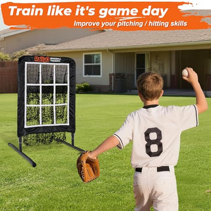 Pitching Net, 9 Hole Baseball & Softball Pitching Net with Strike Zone, Adjustable Pitching Target with 9 Pocket Design, Portable Pitching Practice Equipment