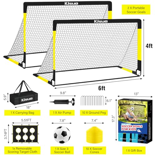 Kids Soccer Goal for Backyard Set - 2 of 6x4 ft Soccer Goals Training Equipment, Soccer Net for Kids Age 3-5 6-8 8-10 10-12, Ball, Targets for Toddler Kid Youth Soccer Games Sports Outdoor Play