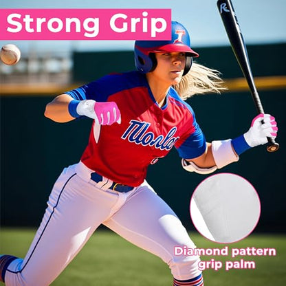 AIGEVTURE Baseball Bating Gloves Adult Youth Baseball Softball Batting Gloves Adult Kids Boys Girls - color: Pink, size: Adult Medium