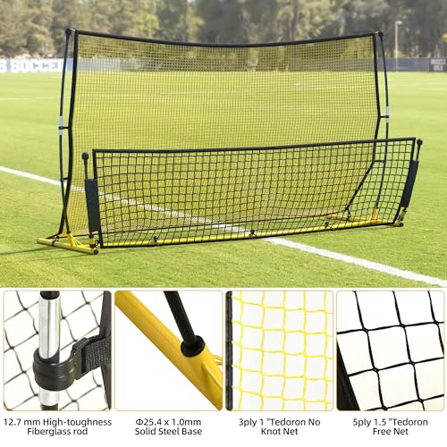 Shopsource Soccer Rebounder, 2 in 1 Soccer Rebound Net, 7'x4' Bounce Back Net Practice for Team Volley Passing Solo Training, Football Trainer with Carry Bag Stakes