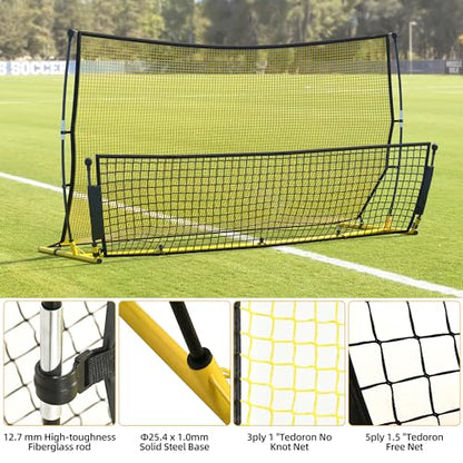 Shopsource Soccer Rebounder, 2 in 1 Soccer Rebound Net, 7'x4' Bounce Back Net Practice for Team Volley Passing Solo Training, Football Trainer with Carry Bag Stakes