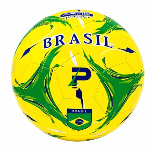 Elite Edition Soccer Ball - Training Soccer Ball – Durable TPU Outdoor Ball – Country Design (USA, Argentina, Brasil, Mexico, Portugal & More) - size: 5, style: BRASIL
