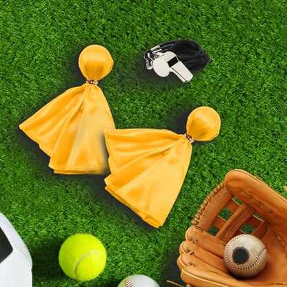 VKT 3Pcs Referee Set Football Yellow & Red Penalty Flags and Stainless Steel Whistle for Soccer Ref Umpire Coaches Halloween - color: Yellow