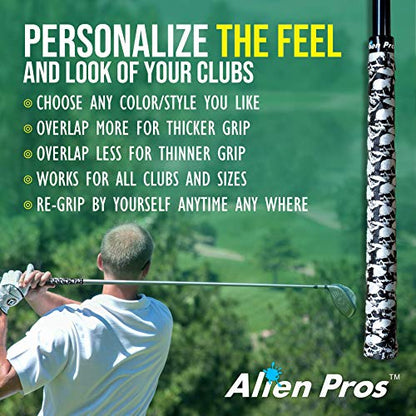 Alien Pros Golf Grip Wrapping Tapes - Innovative Golf Club Grip Solution - Enjoy a Fresh New Grip Feel in Less Than 1 Minute - style: 16-Pack Skull