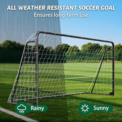 NAIZEA Soccer Goals - 24x8/21x7/18x7/12x6/16x7/10x6/8x6/6x4FT Soccer Goals for Backyard Training- Portable Metal Soccer Net for Youth & Adults - Heavy Duty Steel for Indoor Outdoor Games & Practice - size: 12ft x 6ft, style: Trainer-Black/Steel