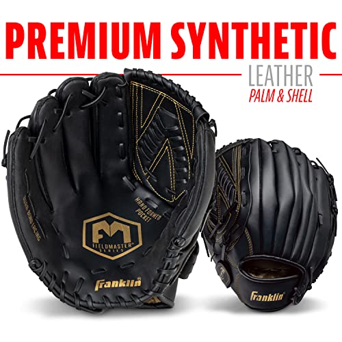 Franklin Sports Field Master Baseball + Softball Glove - Field Master Adult + Youth Baseball + Softball Mitt - Men's + Women's Gloves - Right Hand Throw - color: Black/Gold, style: 13" - Basket "V" Web