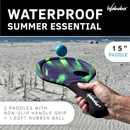 Waboba Sport Beach Pack – Includes 9 Inch Water Football, Beach Volleyball & Paddle Set – Perfect Summer Essential Bundle for Beach Games – Vacation Toys for Kids & Adults Ages 8 & Up – Green