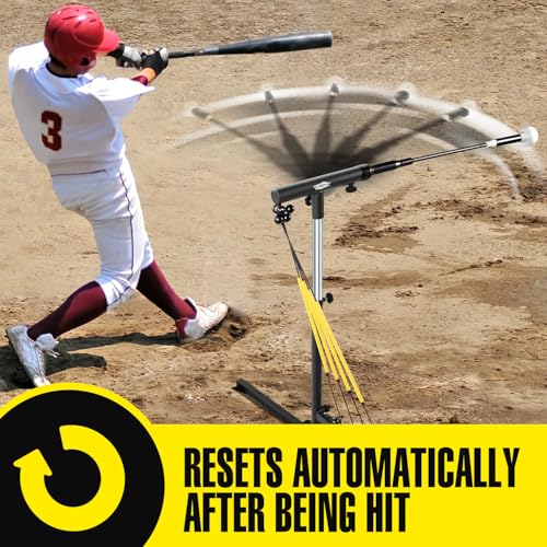 PLAYAPUT Baseball Swing Trainer with 4 Power Bands,Auto Reset Baseball Hitting Trainer,Softball Swing Trainer,Height Adjustable 31-47 inches Baseball Training Equipment Improve Power,Speed
