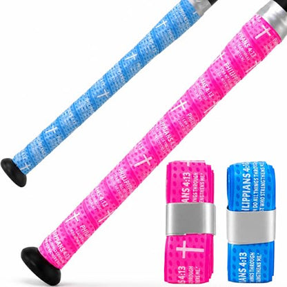 4 Pcs Cross Baseball Bat Grip Tapes, 1.5mm, Precut and Full Adhesive Softball Grip Tape,Non-Slip Baseball Bat Wrap, for Multi-Sport Handles - color: 4:13 pink+blue