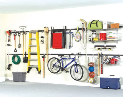 Rubbermaid 20-Piece FastTrack Garage Wall-Mounted Storage Kit 5 Rails and 15 Hooks for Home/House/Tool/Sports/Utility Purposes - size: 5 Rails, 15 Hooks