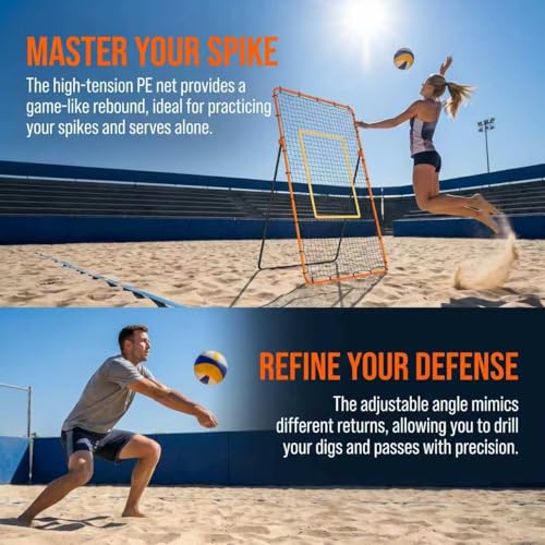 Volleyball Rebounder Net 7x4 ft, Training Equipment with Angle Customization for Practicing Volleying, Bumping, Spiking Training, Portable Travel Bag