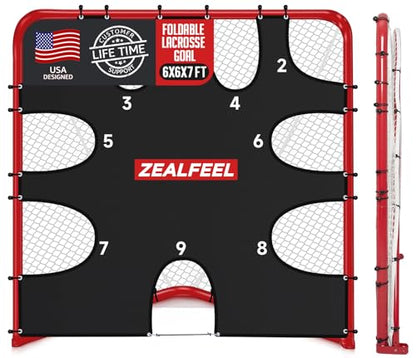 ZEALFEEL Lacrosse Goal 6x6x7Ft, Foldable Lacrosse Training Net with 9-Zone Target for Accuracy Practice, Heavy-Duty Steel Frame & Tear-Resistant Netting, Backyard Shooting Practice for Teens & Adults