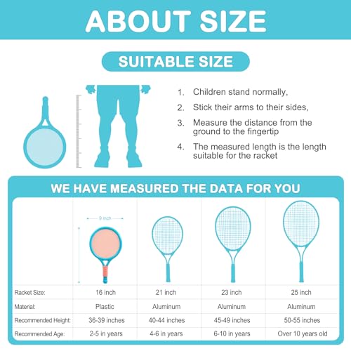 2-Pack Kids Tennis Racket Set, 16 21 23 25 Inch Junior Racquets for Boys Girls, Lightweight Aluminum Starter Kit with Shoulder Bag and 2 Balls - color: 16 inch-2pcs(Blue+Pink)