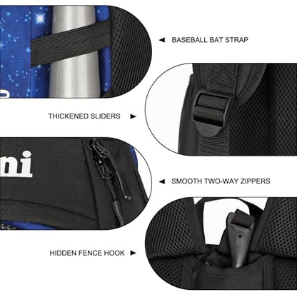 Goloni Youth Baseball Bag,Baseball Backpack with Shoes Compartment,Softball Bag with Fence Hook for T-Ball Bat & Equipment - color: Starry Sky Blue