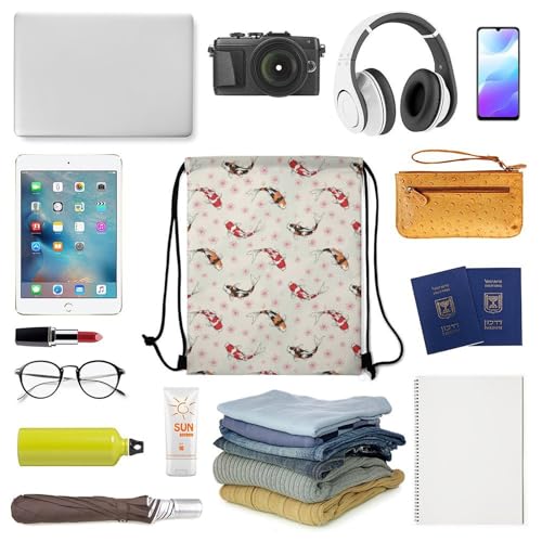 Water Resistant Drawstring Backpack Gym String Bag with Compartment for Yoga Swimming Beach Sports Unisex, Fish Carps Animals Wildlife Bags - color: Picture (347)