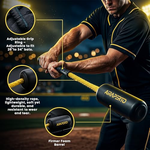 Baseball & Softball Rope Swing Trainer - Batting Training Tool with Batting Tee & 8 Soft Training Balls, Outdoor Indoor Training Bat, Hitting Aid for Youth & Beginners
