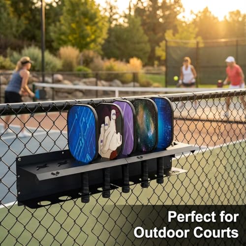 Pickleball Paddle Rack, Wall or Fence Mounted Organizer Holds 4/8/12 Paddles, Expandable Design for Indoor/Outdoor - size: 28inch