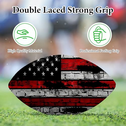 American Football, Official Size 11.9 x 7.3 Inch, Premium Composite Leather High-Grip Ball with Pro-Style Lacing, Unique Prints for Training, Games & Gifts - color: Retro Flag