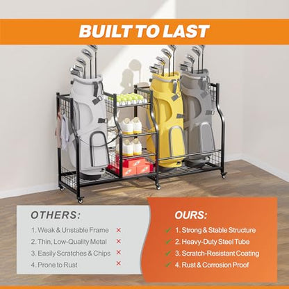 Ultrawall Golf Bag Storage Rack Organizer, Golf Bag Holder Stand for Garage, Golf Equipment Rack