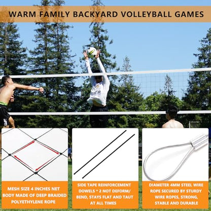 Volleyball Net Replacement Heavy Duty Outdoor Volleyball Nets with Steel Cable, 32x3FT Professional Volleyball Net for Backyard Volley Ball Net for Court Beach Pool Park(Net Only)