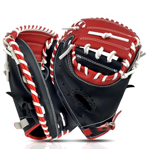 Baseball Catchers Mitt 33", Catcher Glove, Baseball Glove, Catchers Mitt for Training and Playing, Right Hand Throw, Adult and Youth Size, Multiple Styles - color: Black，Red