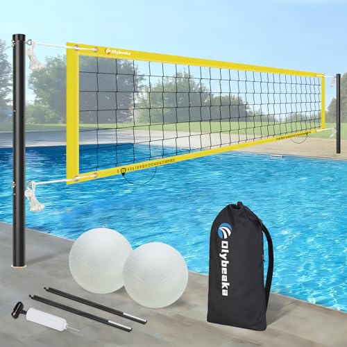 Inground Pool Volleyball Net Set with Max 26 FT Adjustable Length, 3 Heights Adjustable Outdoor Volleyball Set for Pool with 2 Volleyballs and Carry Bag - color: Yellow