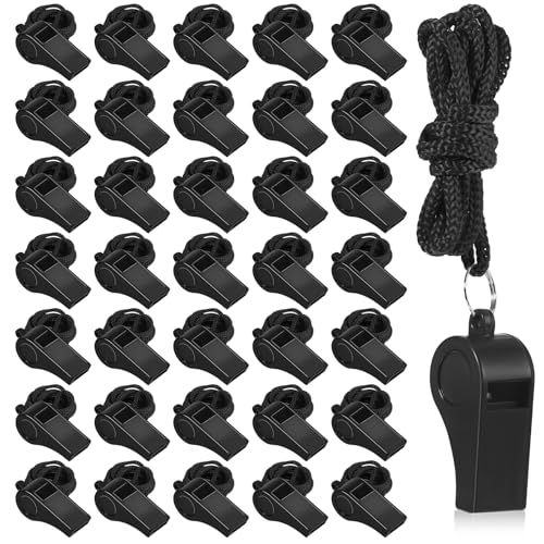 100 Pcs Coach Whistle with Lanyard, Plastic Emergency Whistle Bulk Loud Sound Sports Whistles for Referees Coaches Emergencies Athletes Training Outdoor Sports