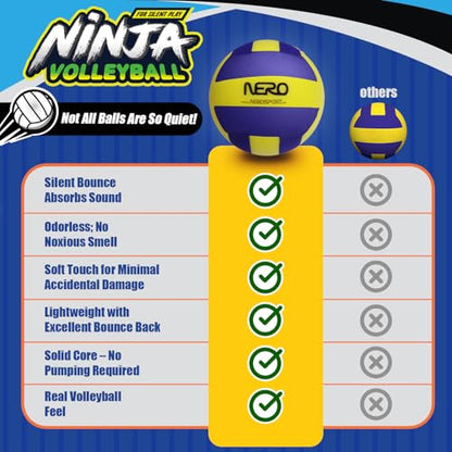 NERO SPORT Ninja Soft Indoor Silent Volleyball for Kids – Silent Foam Volleyball for Indoor Practice | No-Sting Soft Touch Volley Ball Training Ball