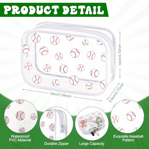 Kacctyen 24 Pcs Baseball Clear Makeup Bag with Zipper Bulk Sport Goodie Clear PVC Pouch Organizer Waterproof Travel Case for Woman Team Gifts Birthday Decorations Supplies - style: Baseball