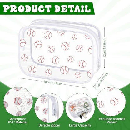 Kacctyen 24 Pcs Baseball Clear Makeup Bag with Zipper Bulk Sport Goodie Clear PVC Pouch Organizer Waterproof Travel Case for Woman Team Gifts Birthday Decorations Supplies - style: Baseball
