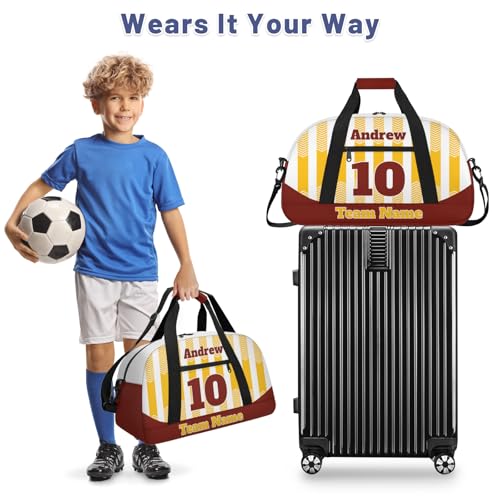 Basketball Soccer Gifts for Boys Girls - Custom Sports Duffle Bag, Personalized Name & Team Bag, Water-Resistant Gym Bag for Basketball, Soccer, Volleyball | Y-Yellow Dark Red - color: Y-Yellow Dark Red