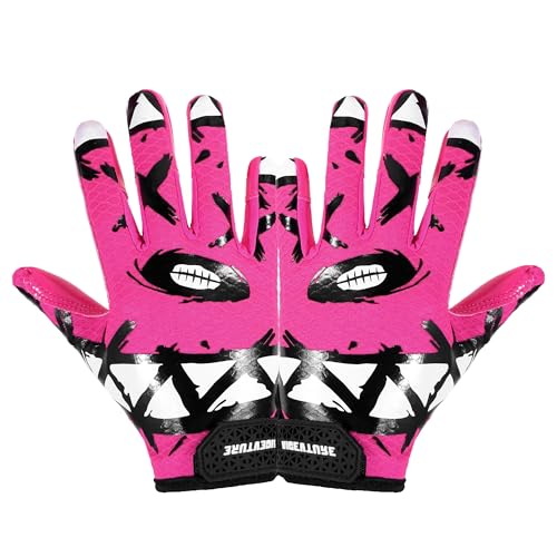 AIGEVTURE Youth Football Gloves Kids Receiver Gloves Sticky Football Gloves for Boys Girls - color: Pink, size: Youth XL&Adult S