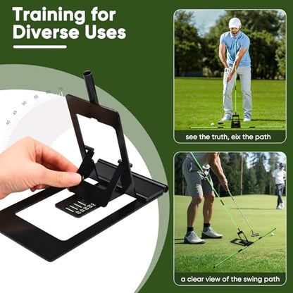 HVDI Golf Alignment Sticks Holder with Angle Adjustment, Golf Training Aid with Golf Alignment Stick, Weighted Golf Swing Training Aid Golf Trainer for Putting, Swing, Aiming