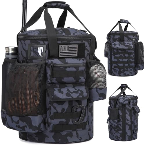 Baseball Bucket Bag Baseball Coaching Accessories Organizer Tactical Style Softball Bucket Bag with Anti-Slip Bottom, Multiple Pockets for Bat, Gloves, Scoreboards - color: Blue CM
