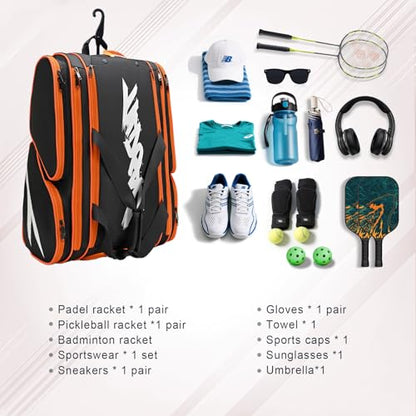 TILDOSAC Pickleball Bag - Large Paddle Bag for 4 Paddles & Accessories - Fence Hook, Extra Pockets, Shoe Compartment