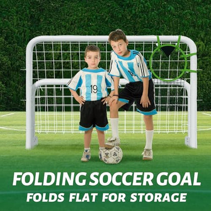 NAIZEA Soccer Goals - 24x8/21x7/18x7/12x6/16x7/10x6/8x6/6x4FT Soccer Goals for Backyard Training- Portable Metal Soccer Net for Youth & Adults - Heavy Duty Steel for Indoor Outdoor Games & Practice - size: 6ft x 4ft, style: Trainer-White/Steel