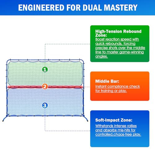 Pickleball Practice Rebounder Net Adjustable Angle for Dinks Volleys Solo Team Training Equipment, Mini Pickle Ball Net Portable Trainer for Outdoor Driveway Backyard Indoor Garage, Easy Setup - size: 8x6FT