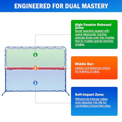Pickleball Practice Rebounder Net Adjustable Angle for Dinks Volleys Solo Team Training Equipment, Mini Pickle Ball Net Portable Trainer for Outdoor Driveway Backyard Indoor Garage, Easy Setup - size: 8x6FT